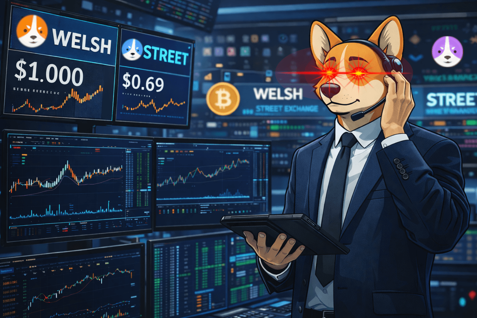 Welsh Corgi on the Wall Street Trading Floor 