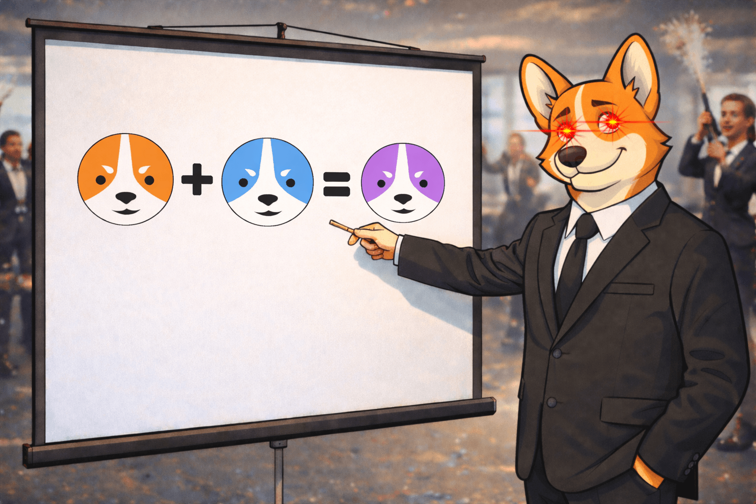 Welsh Corgi giving a whiteboard presentation